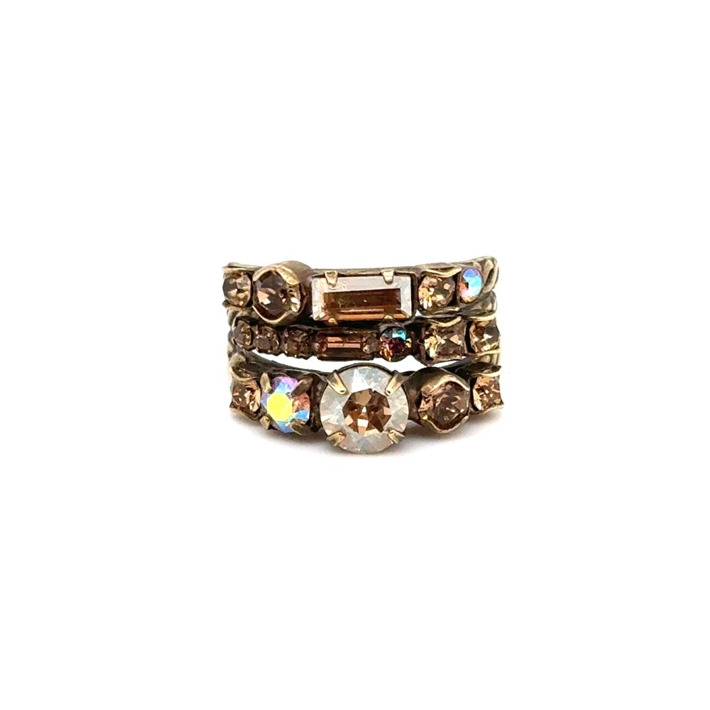 Sorrelli Crystal Stacking Ring Set Antique Brass Amber Champagne Size 8
